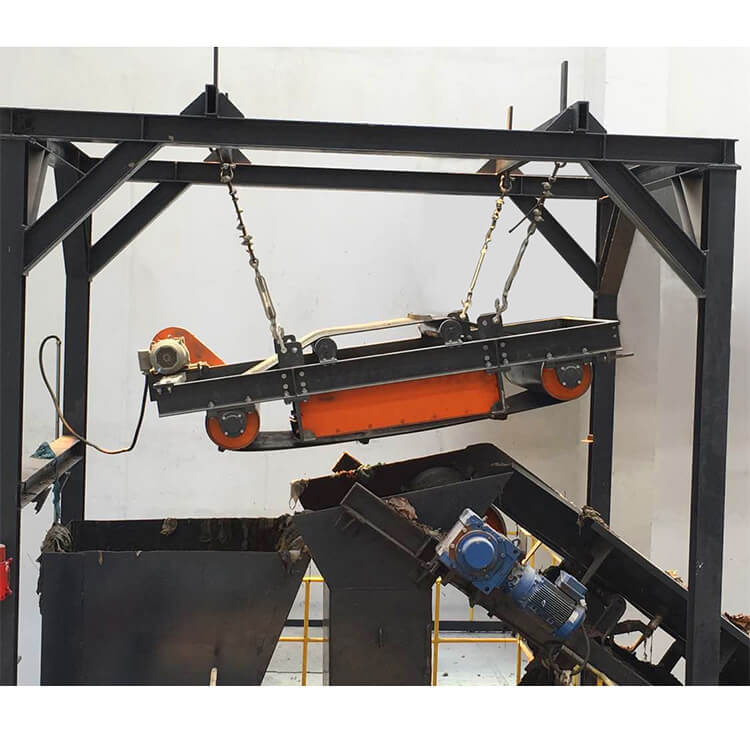 Densen Customized Cross belt magnetic separator with suspension permanent magnet for iron removing in ferrous metal recycling